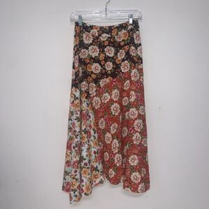 FARM Rio x Anthropologie Floral Midi Asymmetrical XS Skirt Boho Hippy Office